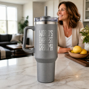 Worlds Okayest Grandma 40oz Engraved Travel Tumbler — lifestyle