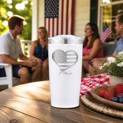 USA Flag Heart 20oz Engraved Adventure Tumbler — lifestyle