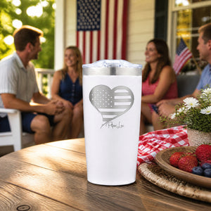 USA Flag Heart 20oz Engraved Adventure Tumbler — lifestyle
