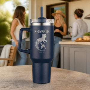meowmaid 40oz Engraved Travel Tumbler — lifestyle