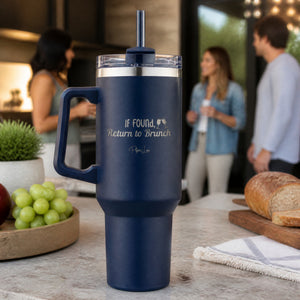 If Found Return To Brunch 40oz Engraved Travel Tumbler — lifestyle