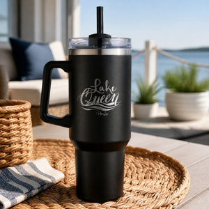 Lake Queen 40oz Engraved Travel Tumbler — lifestyle