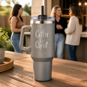 Coffee And Christ 40oz Engraved Travel Tumbler — lifestyle