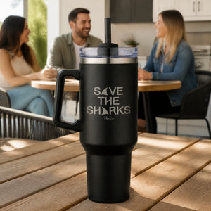 Save The Sharks 40oz Engraved Travel Tumbler — lifestyle