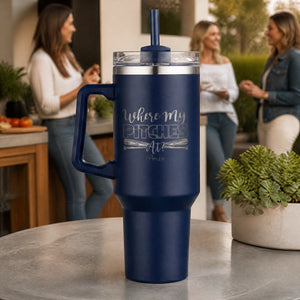 Where My Pitches At Softball 40oz Engraved Travel Tumbler — lifestyle