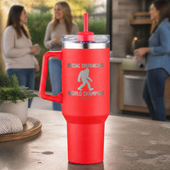 Social Distancing World Champion 40oz Engraved Travel Tumbler — lifestyle