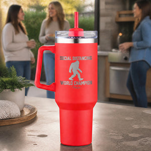 Social Distancing World Champion 40oz Engraved Travel Tumbler — lifestyle
