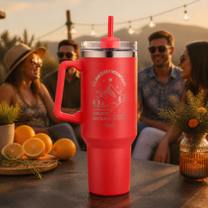 Climb Every Mountain Drink Every Wine 40oz Engraved Travel Tumbler — lifestyle