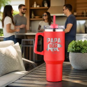 Papa Bear 40oz Engraved Travel Tumbler — lifestyle