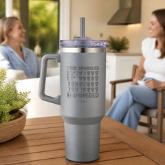 Star Spangled Hammered 40oz Engraved Travel Tumbler — lifestyle