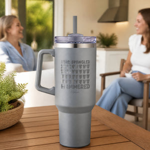 Star Spangled Hammered 40oz Engraved Travel Tumbler — lifestyle