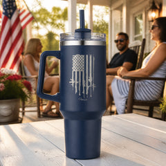 Usa Gun Flag Color 40oz Engraved Travel Tumbler — lifestyle