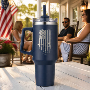 Usa Gun Flag Color 40oz Engraved Travel Tumbler — lifestyle