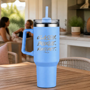 Classy Bougie Ratchet 40oz Engraved Travel Tumbler — lifestyle