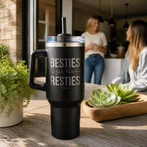 Besties for the Resties 40oz Engraved Travel Tumbler — lifestyle