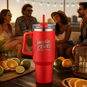 Sunshine and Beer 40oz Engraved Travel Tumbler — lifestyle