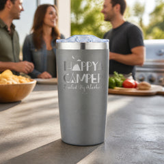 Happy Camper Fueled by Alcohol 20oz Engraved Adventure Tumbler — lifestyle