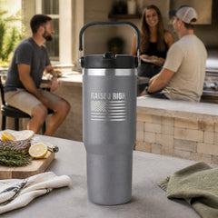 Raised Right 30oz Engraved Saratoga Tumbler — lifestyle