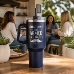 These Puns Are Armed And Dadly 40oz Engraved Travel Tumbler — lifestyle
