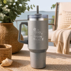 The Beach Is My Happy Place 40oz Engraved Travel Tumbler — lifestyle