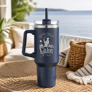 Keeping It Reel At The Lake 40oz Engraved Travel Tumbler — lifestyle