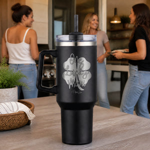 One Lucky Mimi 40oz Engraved Travel Tumbler — lifestyle