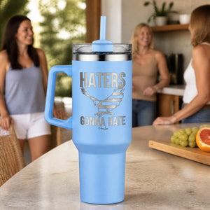 Haters Gonna Hate 40oz Engraved Travel Tumbler — lifestyle