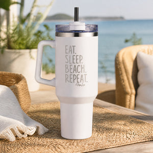 Eat Sleep Beach Repeat 40oz Engraved Travel Tumbler — lifestyle