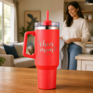 Cheer Mom 40oz Engraved Travel Tumbler — lifestyle