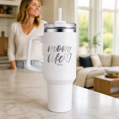 Mom Life 40oz Engraved Travel Tumbler — lifestyle