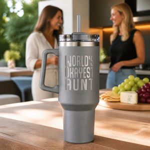 worlds okayest aunt 40oz Engraved Travel Tumbler — lifestyle