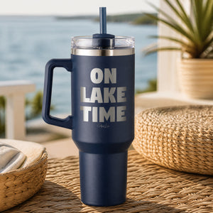 On Lake Time 40oz Engraved Travel Tumbler — lifestyle