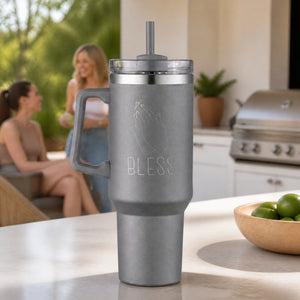 Bless 40oz Engraved Travel Tumbler — lifestyle