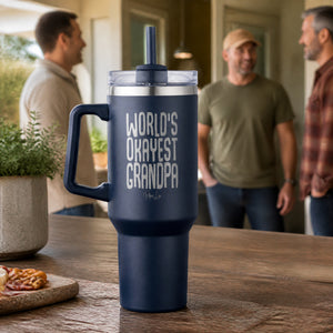 Worlds Okayest Grandpa 40oz Engraved Travel Tumbler — lifestyle