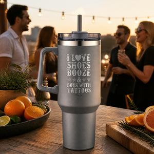 Shoes Booze Tattoos 40oz Engraved Travel Tumbler — lifestyle