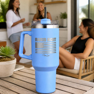 Raised Right 40oz Engraved Travel Tumbler — lifestyle