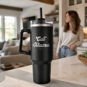 Cat Mama 40oz Engraved Travel Tumbler — lifestyle