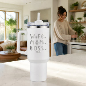 Wife Mom Boss 40oz Engraved Travel Tumbler — lifestyle