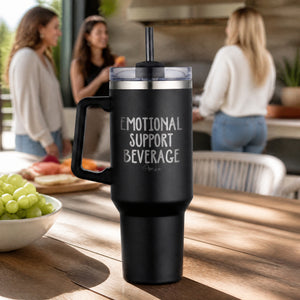Emotional Support Beverage 40oz Engraved Travel Tumbler — lifestyle