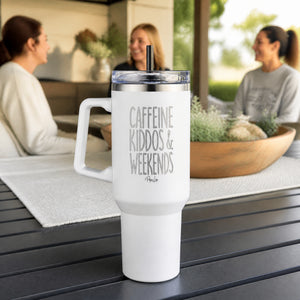 Caffeine Kiddos And Weekends 40oz Engraved Travel Tumbler — lifestyle