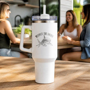 Respect The Locals Shark 40oz Engraved Travel Tumbler — lifestyle