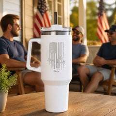 USA Gun Flag 40oz Engraved Travel Tumbler — lifestyle