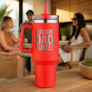 Husband Dad Hunter 40oz Engraved Travel Tumbler — lifestyle