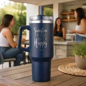 Sunshine On My Shoulders Makes Me Happy 40oz Engraved Travel Tumbler — lifestyle