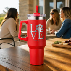 Love Paw Print 40oz Engraved Travel Tumbler — lifestyle