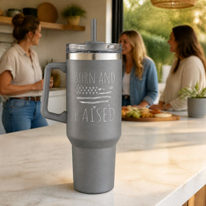 Born And Raised 40oz Engraved Travel Tumbler — lifestyle