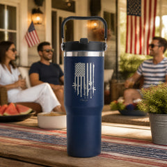USA Gun Flag 30oz Engraved Saratoga Tumbler — lifestyle