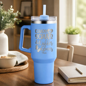 Chaos Scrubs Rubber Gloves 40oz Engraved Travel Tumbler — lifestyle