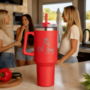 Oh Hay 40oz Engraved Travel Tumbler — lifestyle