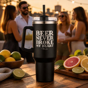 Beer Never Broke My Heart 40oz Engraved Travel Tumbler — lifestyle